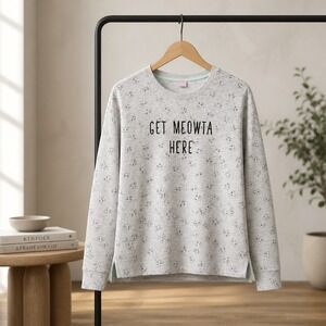 Jenni Intimates XXL Get Meowta Here Cat Print Sleep Shirt Gray Loungewear Top